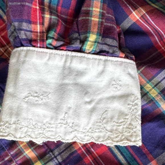 Ralph Lauren Red & Blue Plaid Button-Down with White Lacey Collar and Cuffs - Picture 10 of 11